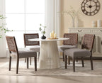 Kmax Farmhouse Dining Chairs Set of 4, Rustic Kitchen Chairs with Linen Fabric Seat and Woven Back, Vintage Accent Chairs for Dining Room, Living Room, Grey