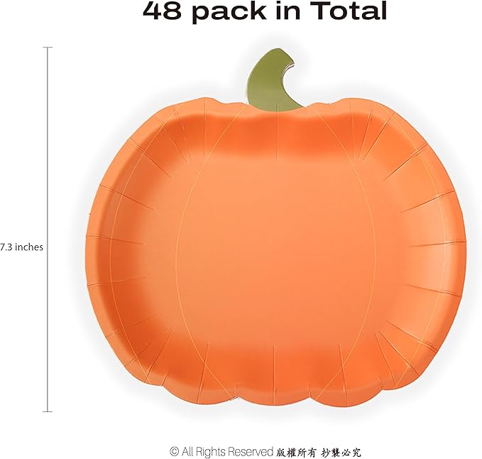 Cheerland Pumpkin Party Plates Fall Disposable Paper Plate Dessert Shaped Tableware for Summerween Birthday Baby Shower Halloween Classroom Autumn Harvest Thanksgiving Party Favor Decorations 48pcs