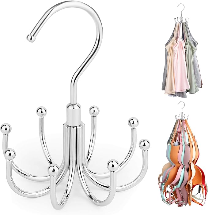 ZEDODIER Tank Top Hanger, 2 Pack Rotatable Bra Organzier for Closet, Max 48 Storage Capacity Sport Bra Holder, Metal Space Saving Closet Organizers and Storage, Silver