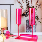 Ciaell 24 Pack Plastic Champagne Flutes - Hot Pink 6 Oz Disposable Champagne Glasses - Square Plastic Toasting Glasses for Party Birthday Anniversary Wedding