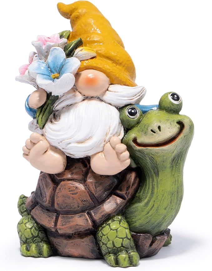 Hodao Spring Garden Gnome Decoration Flower Animal Ornaments Decor Gifts Spring Gnomes for Garden Decorations Summer Elf Figurine Gifts for Mom Outdoor Decor (Yellow)