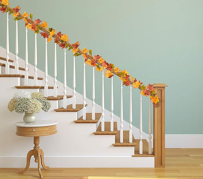 Lvydec 2 Pack Maple Leaves Fall Garland Clearance - 6ft/Strand Artificial Fall Foliage Garland Colorful Autumn Decoration for Home Wedding Party Thanksgiving