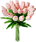 Mandy's Artificial Tulips 20 Stems Light Pink PU Faux Flowers for Wedding Home Decor 13.5 Inch