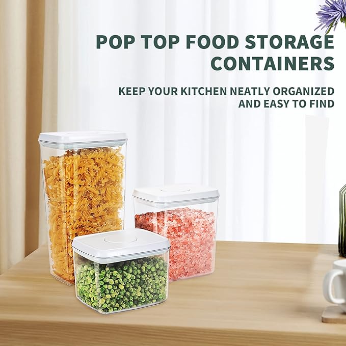 Pop Top Food Storage Containers, Leakproof Pantry Food Storage Containers, Kitchen Storage Containers with Lids Airtight 3-Piece - 3.5Qt/2.1Qt/1.3Qt
