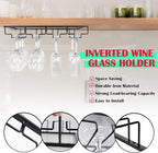 4 Rows Wine Glass Rack Under Cabinet Hanging Stemware Wine Glass Holder Under Shelf Wire Wine Glasses Racks Hanger for Bar, Kitchen (1, 4 Rows)