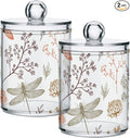 2 Pack Qtip Holder Organizer Dispenser Dragonfly Pattern Bathroom Storage Canister Cotton Ball Holder Container for Cotton Swabs/Pads/Floss