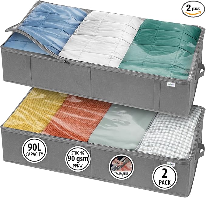 Closet Organizers and Storage - Maximize Space with Under Bed Storage Containers & Clothes Storage - Ideal Closet Organizer, Toy Storage Organizer & Underbed Storage (Grey, 2 Pack)