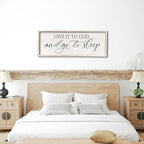 comurdyo Give It To God And Go to Sleep Sign 40''×15'' Master Bedroom Above Bed Wall Decor Wood Framed Couple Large Farmhouse Guest Room Rustic Simple Over Bedside Wall Art Hanging Decor (White)