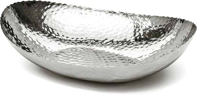 Monarch Abode Hand Hammered Decorative Bowl for Home Decor, 12.75-Inch Polished Stainless Steel – Key Bowl for Entryway Table, Catch All, Decorative Fruit Basin, Key Holder, Bowls for Home Decor