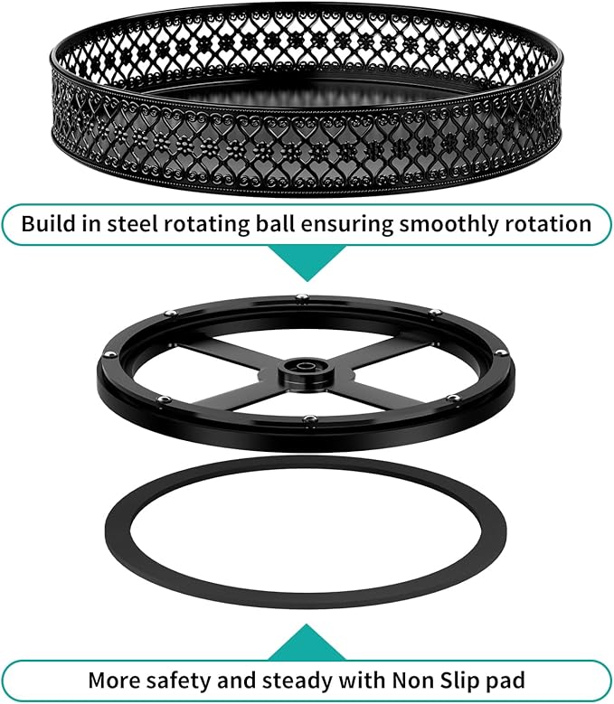 Ovicar Lazy Susan Organizer Turntable - 11 inch Rotating Spice Rack Metal Lazy Susan for Cabinet Pantry Kitchen Countertop Dining Table Cupboard Bathroom Refrigerator Vanity Black