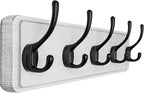 SKOLOO Rustic Wall Mounted Coat Rack, Pine Solid Wood Coat Hook Hanger - 5 Hooks for Hanging Clothes Robes Towels Coats