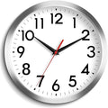 Wall Clock Modern Battery Operated 10 Inch Simpel Silent Non Ticking Decorative for Kitchen Office Outdoor Bedroom Living Room School Classroom(Silver)