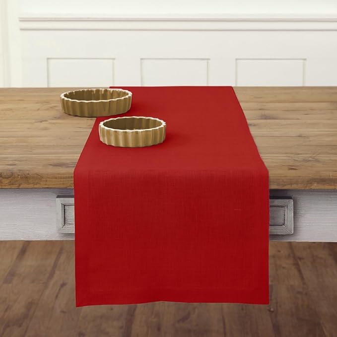 Solino Home Linen Red Table Runner 60 Inches - 100% Pure Linen Small Table Runner 14 x 60 Inch Ideal for Dresser and Coffee Tables - Fete