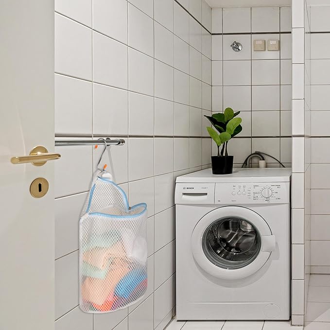 5Pcs Hanging Laundry Bags for Socks with S Hooks, 5 Color Mesh Laundry Bags for Washing Machine
