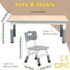 FUNLIO Kids Table and 4 Chairs Set for Ages 3-8, Height Adjustable Toddler Table and Chair Set, Easy to Wipe Arts & Crafts Table, for Classrooms/Daycares/Homes, CPC & CE Approved (5-Piece Set) - Gray