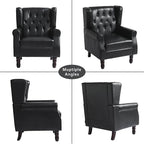High Back Accent Chairs Set of 2,Upholstered Faux Leather Wingback Armchairs with Solid Wood Legs for Small Spaces,Comfy Single Sofa Chairs for Living Room,Bedroom-Carbon Black