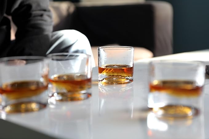 American Peaks Heavy Crystal Whiskey Glasses Gift Set of 4, Thick Freezable Bourbon Glass 1lb Each, Premium Whiskey Gifts for Men, Frozen Crystal Chills Cocktails, 10 oz
