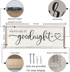 flowtorely Always Kiss Me Goodnight Wall Sign For Master Bedroom Above Bed Wall Decor 32''×12'' Large Rustic Solid Wood Frame For Farmhouse Couples Above bed Wall Art Decoration (White)
