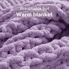 Chunky Knit Throw Blanket, 40''*50'' Knitted Throw Chenille Yarn for Bed Couch, Handmade Light Purple Crochet Big Thick Blanket, Machine Washable Cute Comfy Blanket for Home Decor