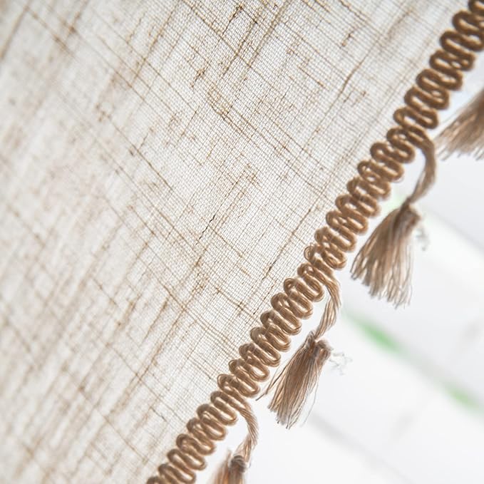 Sutuo Home Boho Curtains Natural Linen Look Textured Burlap for Bedroom, Rod Pocket Chic Semi Blackout Bohemian Handmade Tassels Window Treatment for Living Room, 1 Panel 59" W x 84" L