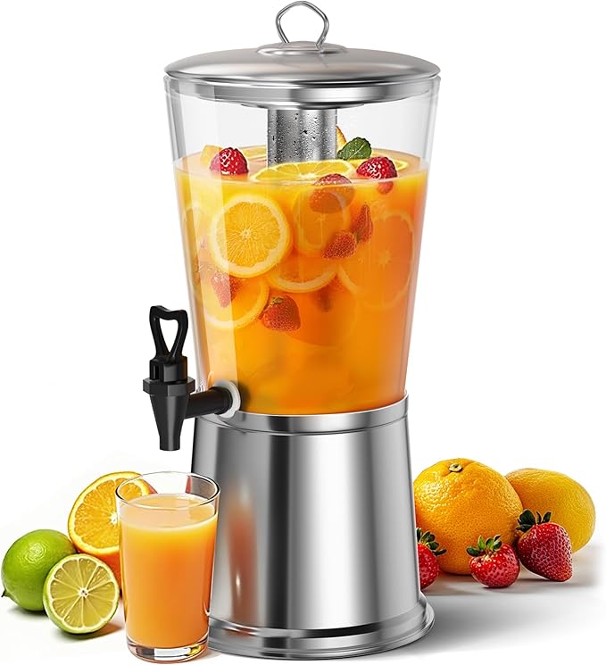 WantJoin Beverage Dispenser With Stand, Drink Dispenser for Party, Stainless Steel Water Dispenser with Ice Core, Spigot, Drink Jar Jug For Home Parties Lemonade, Clear Acrylic, 2-GALLONS 8 Liters