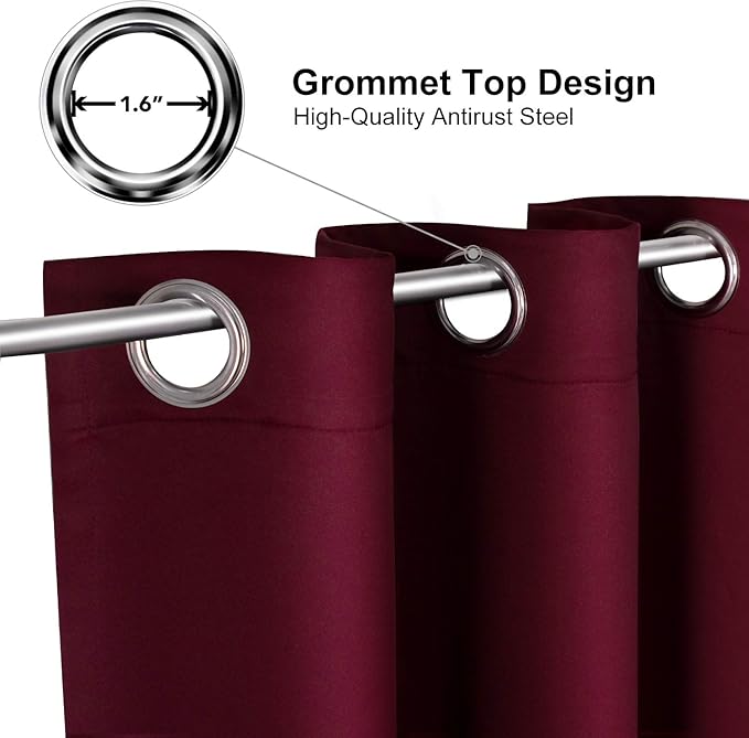 ChrisDowa Blackout Curtains 120 Inches Long 2 Panels Set for Living Room, Grommet Thermal Insulated Room Darkening Curtains for Bedroom (Burgundy Red, 52 x 120 Inch)