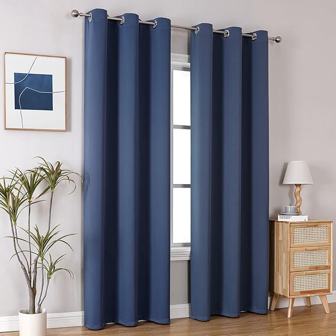 ChrisDowa Blackout Curtains 72 inches Long for Bedroom - 2 Panels Set Grommet Thermal Insulated Room Darkening Curtains for Living Room (Stone Blue, 42 x 72 Inch)