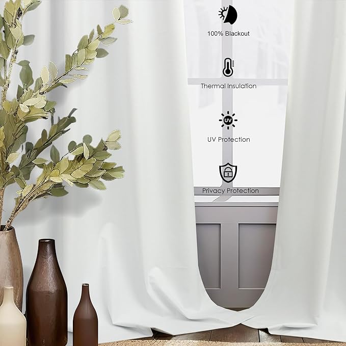 Ivory White Curtains 84 Inch Length 2 Panels for Living Room Curtain for Bedroom Window Total Blackout Off White Drapes 84 Long Boho Farmhouse Linen Black Out Thermal Insulated Curtain Back Tab Pocket