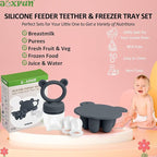 JEXFUN Silicone Baby Food Feeders + Freezer Tray for Batch Prep, Introduce New Foods Safely, Double as Silicone Teething Toys, BPA Free Silicone Feeder for Safe Infant Self Feeding - (Dark Grey)