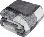 LURKA Checkered Sherpa Fleece Twin-Size Bed Blanket - Extra Thick and Warm Winter Soft Fuzzy Plush Blanket for Couches, Beds & Pets, Smoke Grey, 60x80 Inches