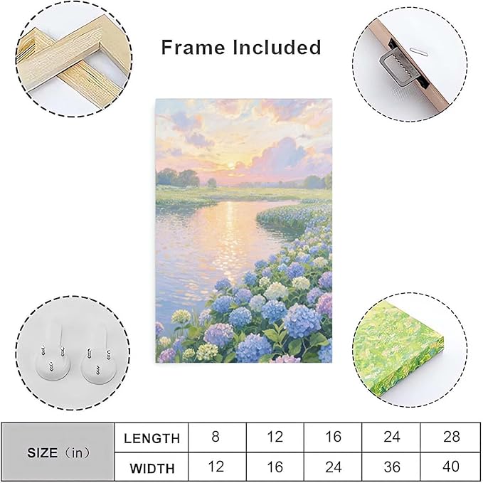 The hydrangea scenery all over the lake at sunset is suitable for posting in the living room bedroom office landscape poster wall painting