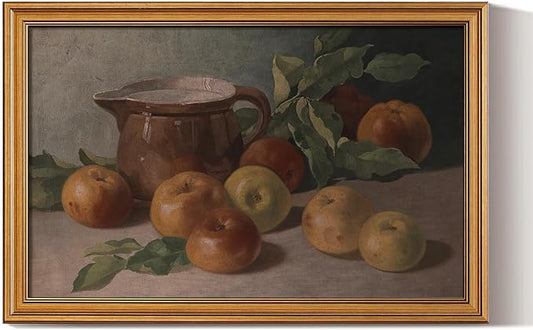 HUARCEY Gold Framed Vintage Wall Art for Living Room, Harvest Apples Still Life Oil Painting Artwork Shelf Decor Abstract Wall Pictures Large Prints Farmhouse Fruit Room Decor Bedroom Kitchen Bathroom
