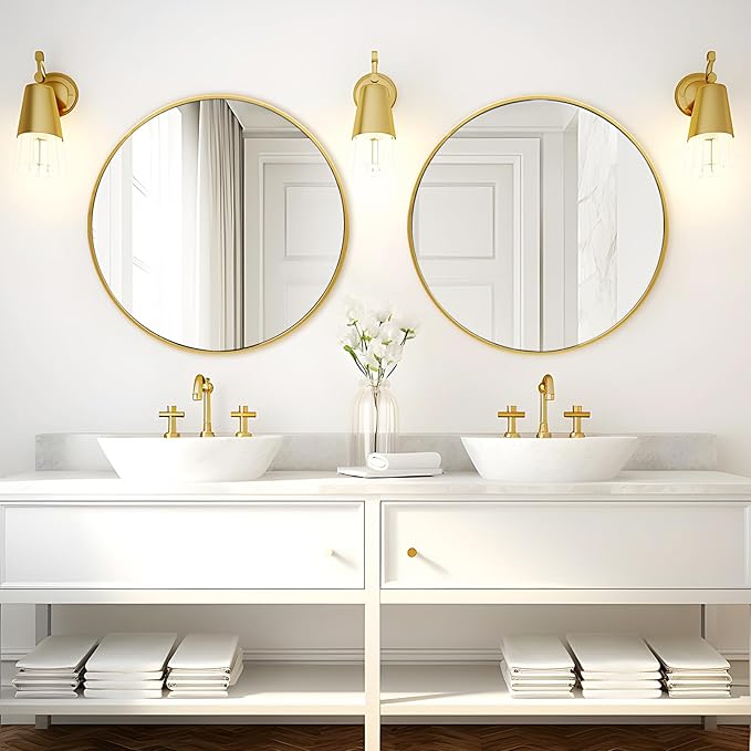 Fabuday Circle Gold Mirror for Wall 32 Inch - Large Bathroom Round Mirror with Matte Metal Frame, Entryway, Living Room, Hallyway, Bedroom Big Circular Mirrors