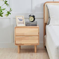 Modern Solid Wood Nightstand with Drawers - Mid Century Modern 2 Drawer Natural Wooden Small Narrow Nightstand Bedside Side End Table with Storage for Living Room Bedroom, 15.7" D x 17.1" W x 19.6" H