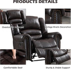 CANMOV Leather Recliner Chair, Classic and Traditional Manual Recliner Chair with Comfortable Arms and Back Single Sofa for Living Room, Dark Brown