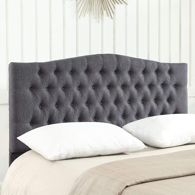 24KF Upholstered Tufted Button Linen Fabric Headboard,Comfortable Fashional Headboard Queen/Full Size,Dark Gray