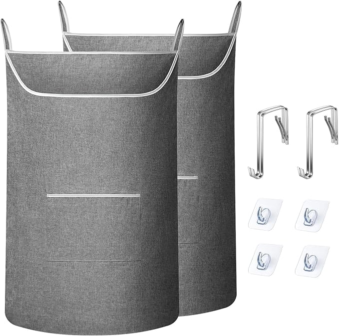X-Large Door Hanging Hamper Bag,2 Pack Large Capacity Hanging Laundry Hamper Basket with Wide Opening Dirty Clothes Laundry Hamper Storage Bag Size 35X22inch(Grey-2Pack)