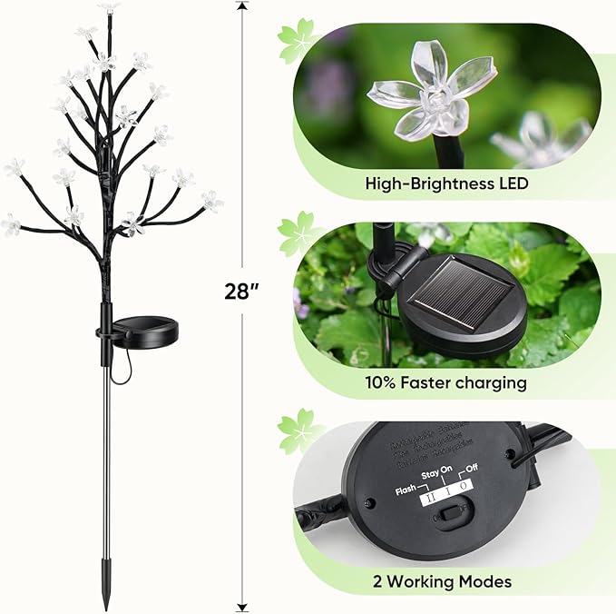 Solar Garden Lights Waterproof, Solar Outdoor Lights Decorative 4Pack, 80Led Solar Powered Flowers Garden Decor, Outdoor Fairy Lights for Yard,Pathway,Lawn,Outside,Garden Decorations