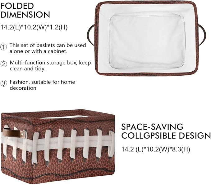 Storage Basket Bin American Football Cool Organizer Basket Collapsible Shelf Basket Cube with handle for Nursery Bedroom Bathroom, one sizex1