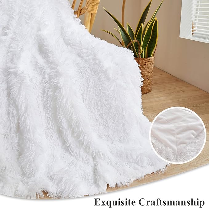 XeGe Luxury Faux Fur Throw Blanket, White Soft 50x60 Fluffy Blanket Throw, Shaggy Plush Decorative Couch Blanket, Cute Furry Throw Holidy Fuzzy Lap Blanket for Kids Women Men Teen Girls White