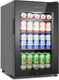 101 Cans Compressor Beverage Refrigerator, 17 Inch Drink Fridge with Glass Door, Adjustable Removable Shelves, Quiet Operation, Temp Memory, Beer Cooler for Soda, Beer, Water, Home Bar, Office