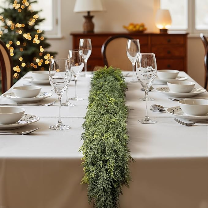 6 ft Christmas Garland, Cedar Garland, Real Touch Cypress Garlands, Green Artificial Greenery Garland for Mantel Indoor Outdoor Christmas Decorations