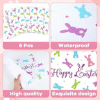 Easter Placemats Set of 6 Easter Rabbit Eggs Plastic Table Mats Easter Bunny Rabbit Place Mats Rustic Vintage Spring Seasonal Table Decoration for Indoor Outdoor Party Kitchen Dining Table