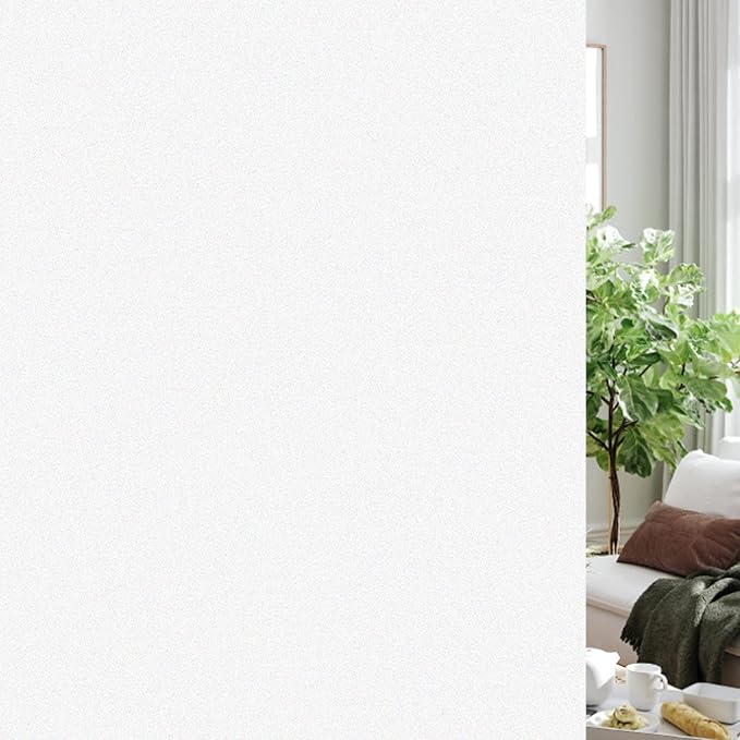 HIDBEA Frosted Window Privacy Film Heat Control UV Blocking, Static Cling Non-Adhesive Reusable Door coverings for Bathroom Home Office (White Frosted 29.5 Inch x 6.5 Feet)