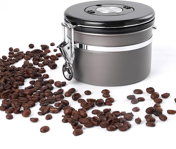 malmo Coffee Canister, Airtight Coffee Container with Date Tracker Lid, Stainless Steel Canister for Kitchen Food Storage (Gary, 9oz)