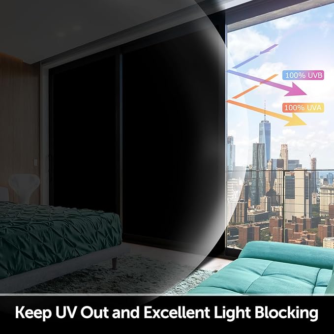 HIDBEA Mirror Blackout Window Film,100% Light Blocking Room Darkening Window Privacy Film,Mirror Glass Window Film Heat Control,Removable Window Cover Tint for Day Sleep(Mirror Black,29.5in x 6.5ft)