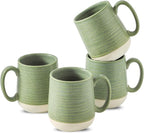 Hasense Porcelain Coffee Mugs Set of 4, 15 Oz Large Coffee Cups, Latte Cup with Handle, Tea Mugs for Men and Women, Modern Coffee Mug for Cappuccino, Milk, Cocoa, Microwave & Dishwasher Safe, Green
