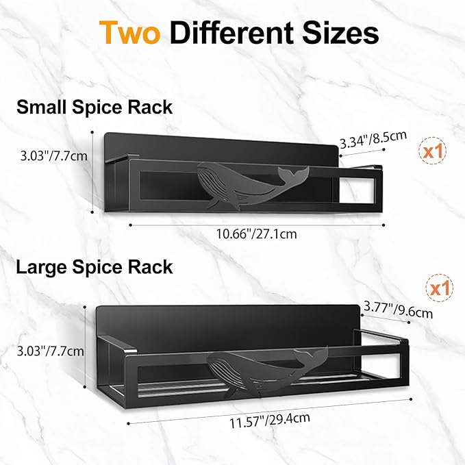 Magnetic Spice Rack for Refrigerator, 2-Pack Metal Spice Organizer for Kitchen Storage Organization, Magnetic Shelf for Fridge Space Saving Seasoning Organizer, Black