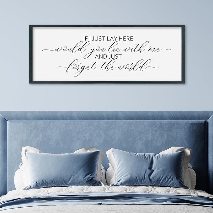 SRSZHIYUE If I Lay Here Would You Lie With Me Sign Bedroom Wall Decor Art 40"×15" Large Wood Framed Wall Hanging (Black)