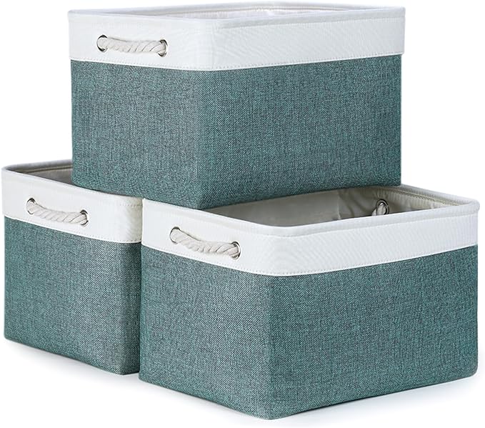 Bidtakay Fabric Storage Baskets for Shelves 3 Pack Large Storage Bins for Organizing Linen Collapsible Organizer for Closet-Deep Green
